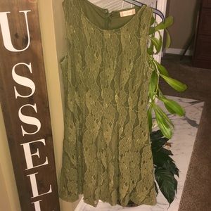 Large, green, knee length lace dress; Altar’d State